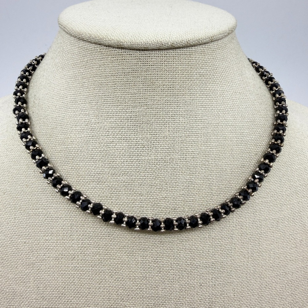 Stunning Black Faceted Crystal Bead Necklace Gothic Statement Layering Piece